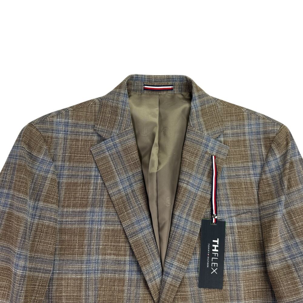 Tommy Hilfiger Mens TH Flex Conrad Modern Fit Plaid Sport Coat Tan Blue 38R - Picture 2 of 6